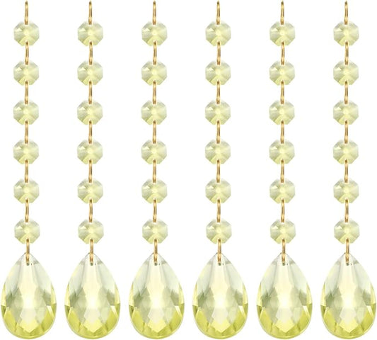 PATIKIL Teardrop Crystal Chandelier Pendants Beads, 6 Pack 160mm Length 38mm Chandelier Prisms Parts Ornaments Hanging Beads for DIY Arts Crafts Decoration, Light Yellow