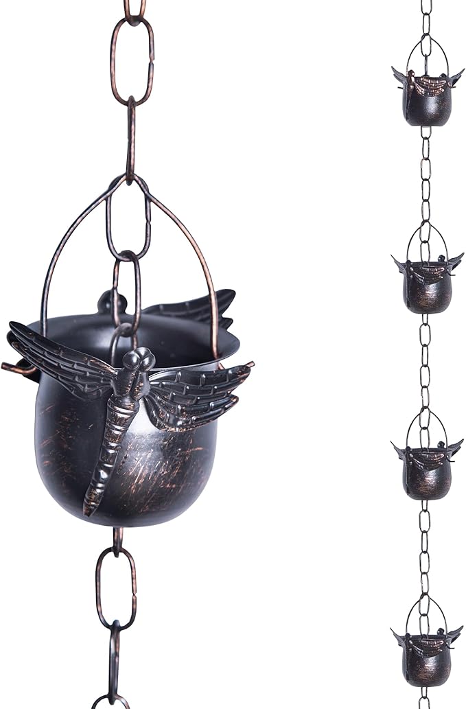 Topadorn 8.5FT Butterfly Rain Chain, Rain Chains for Gutters with 12 Cups, Adjustable Rain Catcher Chain with Bell for Eaves Drainage, Rain Collector for Enhanced Outside Yard Appeal