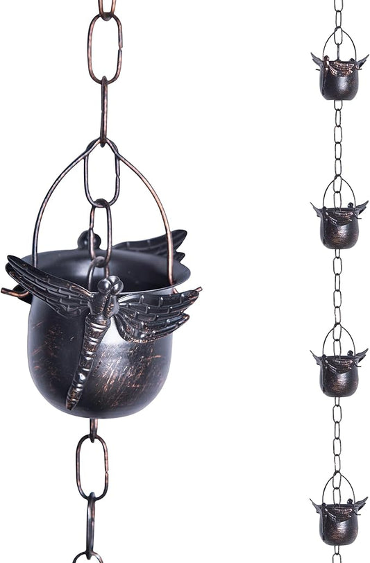 Topadorn 8.5FT Butterfly Rain Chain, Rain Chains for Gutters with 12 Cups, Adjustable Rain Catcher Chain with Bell for Eaves Drainage, Rain Collector for Enhanced Outside Yard Appeal