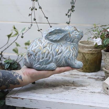 Garden Rabbit Statue Cement Bunny Decor Easter Bunny Figurines for Home Outdoor Garden Statues Cement Sculpture for Yard Patio Lawn Ornament, Blue