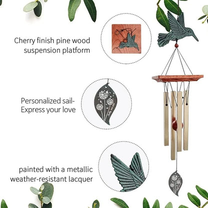 ASTARIN Wind Chimes Personalized Hummingbird Butterfly Dragonfly, Small Memorial Wind Chimes Outdoor, Wind Chimes with 4 Square Tubes for Patio Home Yard Housewarming Hanging Decor,Bird Collection