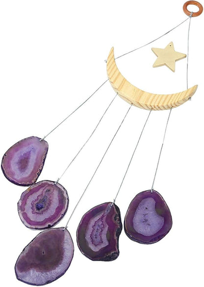 Nupuyai Wind Chimes - Unique Agate Slices Geode Stone Wind Chimes Indoor Outdoor, Healing Stone Windchime Hanging Ornament for Home Garden, 15.7-19.7'', Purple Agate