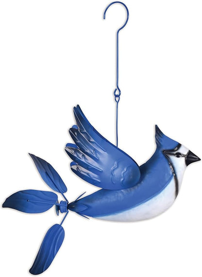 Sunset Vista Designs Rustic Garden Decor Outdoor Garden Decoration Hanging Spinner, 15.35" L x 13.25" W x 9" H, Blue Jay Bird