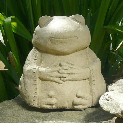 Modern Artisans Meditating Frog - Cast Stone Garden Sculpture: Large Size, Antique Stone Finish
