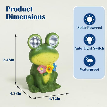 Solar Garden Statue with LED Lights, Dynamic Blinking Lights and Flowers, Outdoor Garden Figurine for Patio Porch Lawn Backyard Decor, Housewarming Gifts for Women (Frog)
