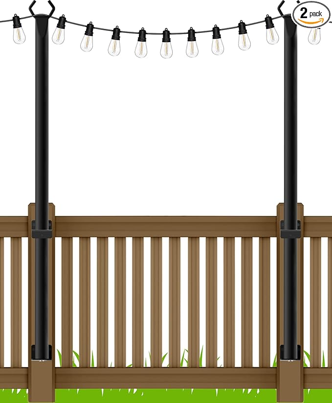LETIANPAI 2 Pack String Light Poles,5 Ft Metal Poles with Fence Bracket for Outdoor String Lights,Outdoor Light Poles,Poles/Post/Stand for Outside