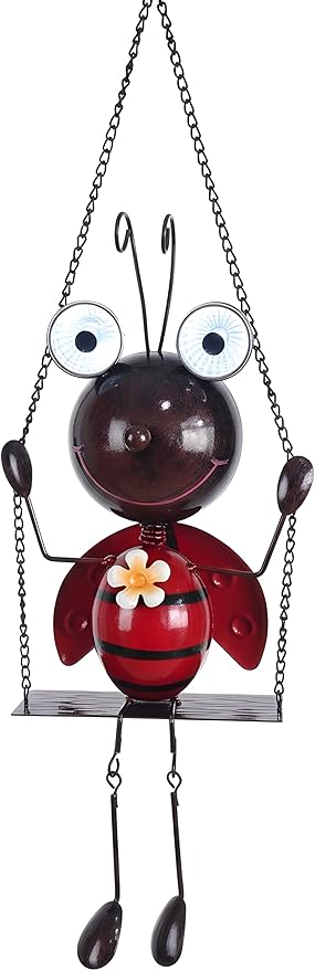 Glowing Ladybug Swing Solar Lights - Adorable Animal Outdoor Garden Decor - Waterproof Solar Lanterns Lamp for Patio Yard Pathway - Gifts for Mom Grandma Women
