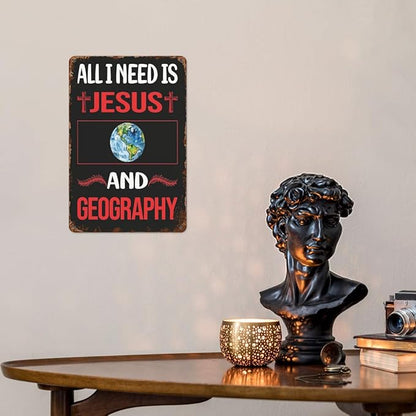 Vintage Tin Metal Sign Jesus Geographys 8x12 Inches Retro Wall Decor for Home,Garden,Patio,Office,Kitchen,Bathroom,Living Room,and More! Funny Quotes & Motivational Decorations