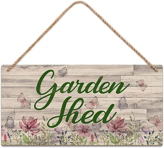 SCAZOMV Garden Sign Decor, Garden Shed, Funny Outdoor Decorative For Garden Backyard Patio Farmhouse, Potting Shed She Shed Personalized Wooden Hanging Plaque 5"X 10"