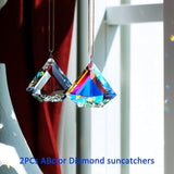 2PCS Clear Diamond Crystal Sun Catcher Prisms, stino Hanging Suncatchers with Glass Prism, Rainbow Maker for Windows, Balcony, Kitchen, Garden Decoration (1, Diamond ABColor 2Pcs)