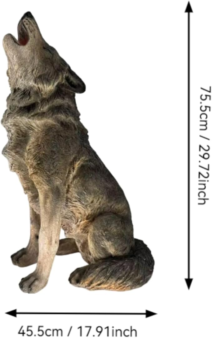Large Howling Wolf Resin Statue - 17.9" L x 29.7" H Realistic Alpha Wolf Sculpture, Weatherproof Outdoor Garden Decor for Patio, Lawn & Yard, Wildlife Art Gift for Nature Lovers