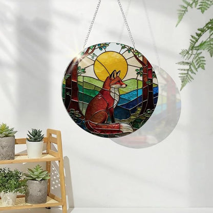 Moon Fox Acrylic Suncatcher, Artistic Colorful Sun Catcher, Indoor Window Wall Art, Boho Acrylic Window Hanging, Home Garden Decors, Christmas Decor Ornaments