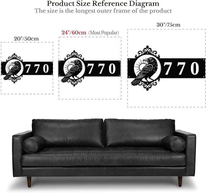 Personalized Gothic House Number metal Signs,Custom Address Number Metal Wall Art Decor,Black Plaques Outdoor wall Decorative Signage,Shed(8-30 Inches) (Crow B)