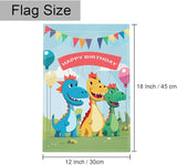 Gkyygk Dinosaur Happy Birthday Garden Flag 12 x 18 Inch Double Sided Welcome Banners Farmhouse Holiday Outside Decor Burlap Yard Flag