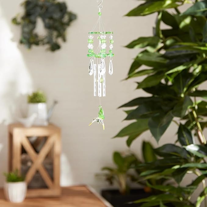 Gifts & Decor Leafy Green Hummingbirds Acrylic and Metal Wind Chime
