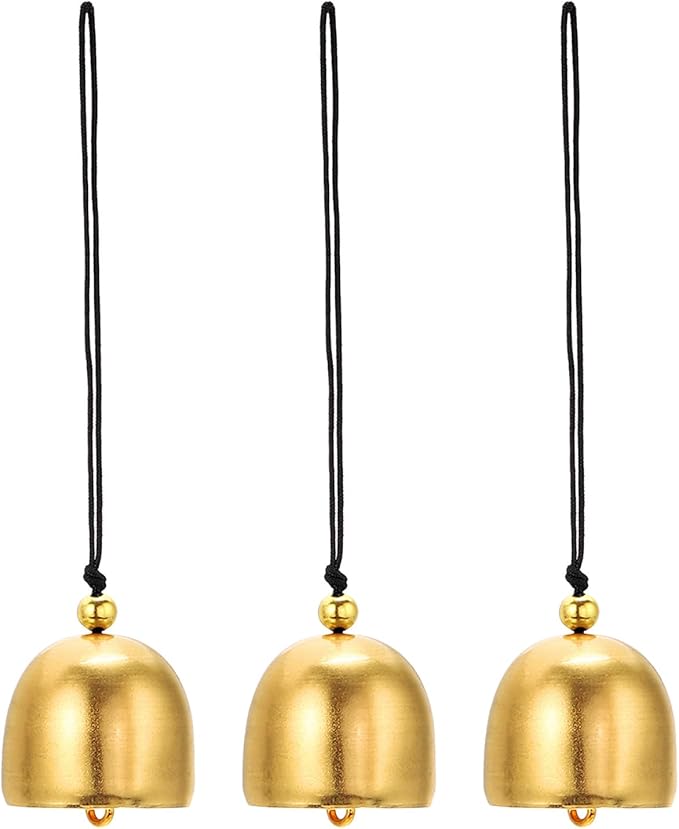 PATIKIL 3 Pcs Wind Chime, Hanging Bells Temple Bells Retro Outdoor Hanging Metal Chinese Wind Chime Round for Outside Garden Camping, Gold Black