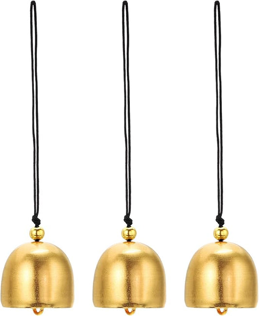 PATIKIL 3 Pcs Wind Chime, Hanging Bells Temple Bells Retro Outdoor Hanging Metal Chinese Wind Chime Round for Outside Garden Camping, Gold Black