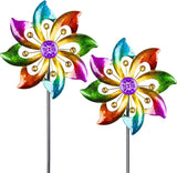 DREAMYSOUL 2 Packs Outdoor Metal Wind Spinner, Colorful Pinwheels for Yard and Garden, Kinetic Rainbow Spinner Wind Sculpture Garden Decor