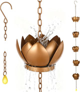 Copper Rain Chain, Lotus Rain Chain for Gutters, 47 in Adjustable Lotus Rain Catcher Chain for Gutters, Copper Rain Chain Cups to Replace Gutter Downspout, Divert Water, 5 Cups
