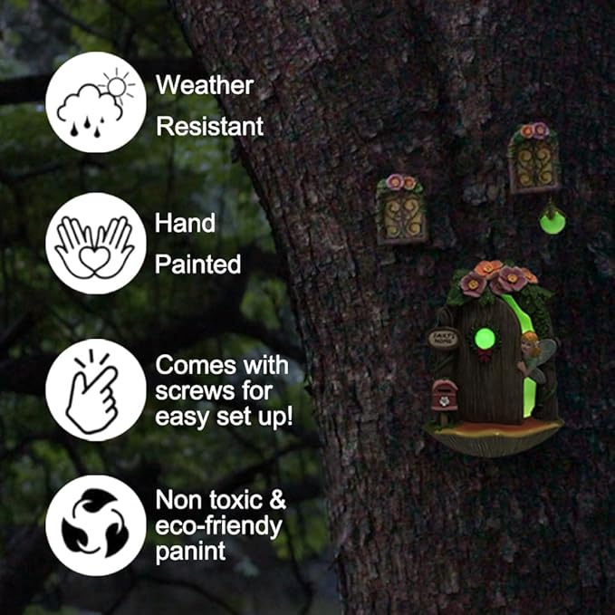 Miniature Fairy Garden Decoration - Outdoor Statues, Gnomes, Fairy Garden Accessories Kit, Art Yard Tree Face Decoration, Glow in The Dark
