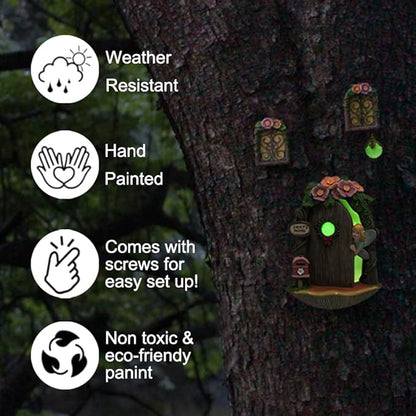 Miniature Fairy Garden Decoration - Outdoor Statues, Gnomes, Fairy Garden Accessories Kit, Art Yard Tree Face Decoration, Glow in The Dark