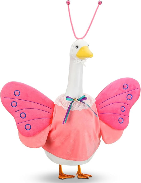 Abbylike 1 Set Spring Butterfly Porch Goose Outfit Butterfly Wings Goose Clothes Costume Fits 23" Large Cement Plastic Geese Statue for Spring Outdoor Garden Yard Lawn Patio Art Decorations