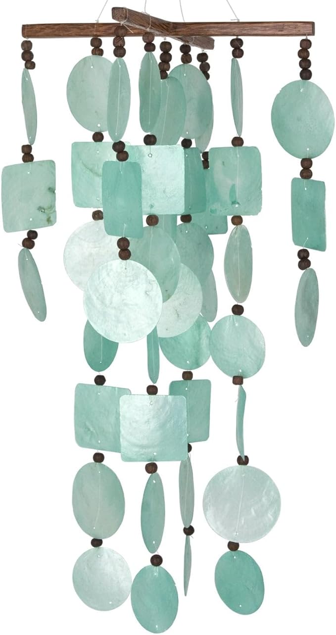 Woodstock Chimes Asli Arts Collection, Aqua Capiz Chime, 22'' Capiz Wind Chimes for Outdoor, Patio, Home or Garden Décor (C160)