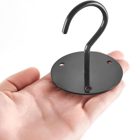 Mkono Ceiling Hooks for Hanging Plants, Metal Plant Hanger Bracket Wall Mount for Hanging Bird Feeders, Lanterns, Wind Chimes, Planters, Indoor&Outdoor Decoration (2-Pack) (Black)
