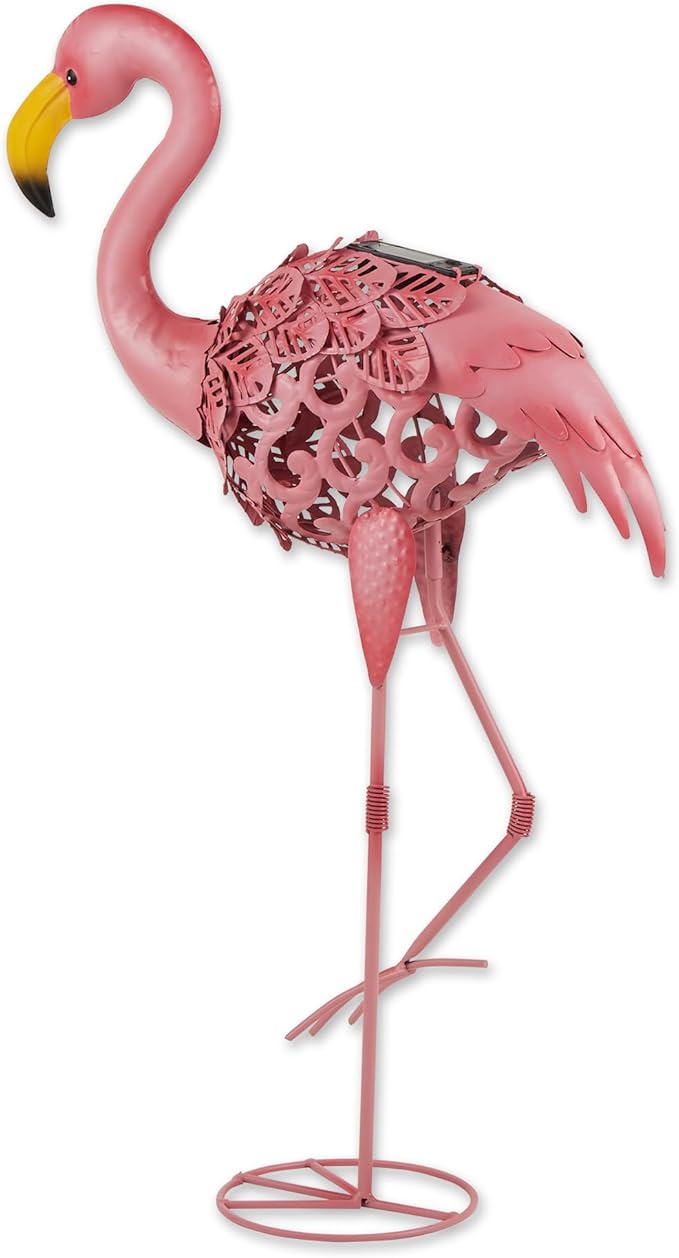Zingz & Thingz Durable Iron Outdoor Décor Flamingo Solar Garden Stake, 18.5x7x27, Leaning