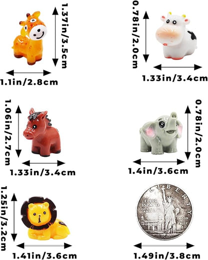 50 Pcs Miniature Resin Animal Figurines Set (1.2") - Elephant, Lion, Giraffe, Horse, Cow for Fairy Garden, Terrarium, DIY Crafts & Miniature World