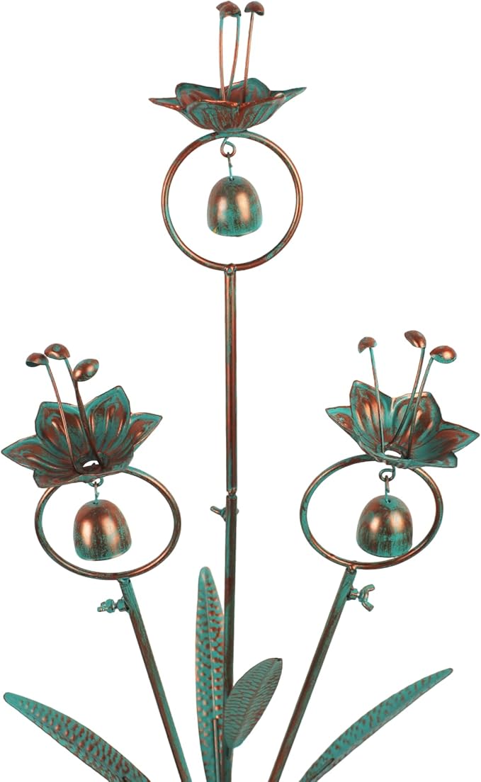 10FT Copper Lotus Rain Chain and Calla Lily Garden Stake with Bells for Outdoor Lawn Patio Decor