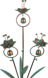 10FT Copper Lotus Rain Chain and Calla Lily Garden Stake with Bells for Outdoor Lawn Patio Decor