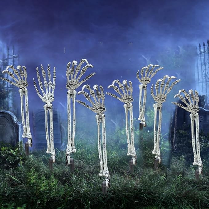AISENO 8PC Realistic Skeleton Arm Stakes Halloween Decorations for Lawn Stakes Garden Groundbreaker Halloween Skeleton Decoration