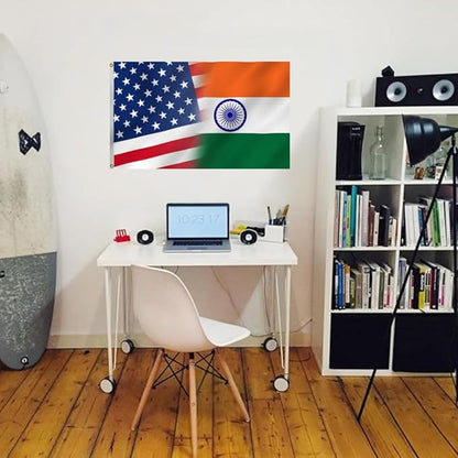 Indian American Combination Flag 6X10FT, US India Flags,Both Sides Printed,Men Women Banner,Vibrant Colors, Double Stitched with 2 Brass Grommets, Bar Garden Street Decoration, GYM, Office Decor,Indoor Outdoor Use,Gifts. (US-IN-X, 6x10ft)
