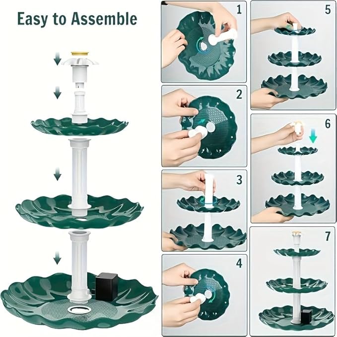 HEERTTOGO 1Pc of 3-Layer Bird Bath with Solar Pump, DIY Solar Fountain, Detachable, Suitable for Bird Bath, Garden, Outdoor Bird Feeder, 3-Layer Flowing Fountain, Swimming Pool Decoration Accessories