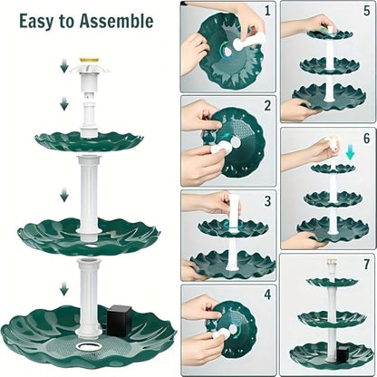 HEERTTOGO 1Pc of 3-Layer Bird Bath with Solar Pump, DIY Solar Fountain, Detachable, Suitable for Bird Bath, Garden, Outdoor Bird Feeder, 3-Layer Flowing Fountain, Swimming Pool Decoration Accessories