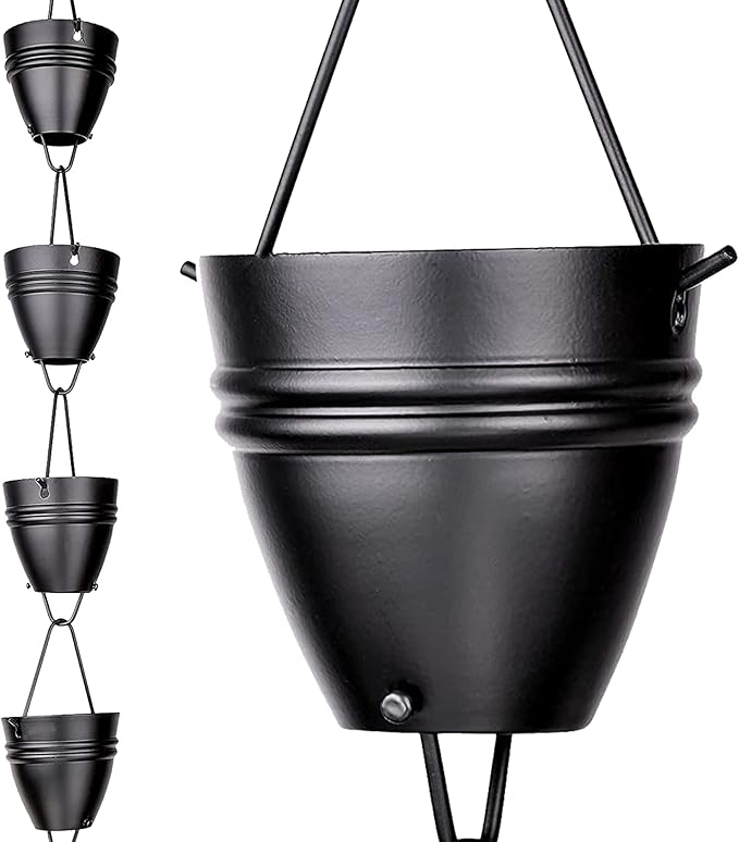 RainChains Pacific Twin Stripe Rain Chain 8.5ft Black Aluminum Rain Chains for Outside Decorative Gutter Chain Downspout.