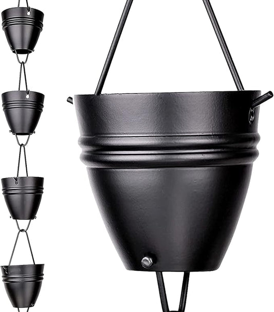 RainChains Pacific Twin Stripe Rain Chain 8.5ft Black Aluminum Rain Chains for Outside Decorative Gutter Chain Downspout.