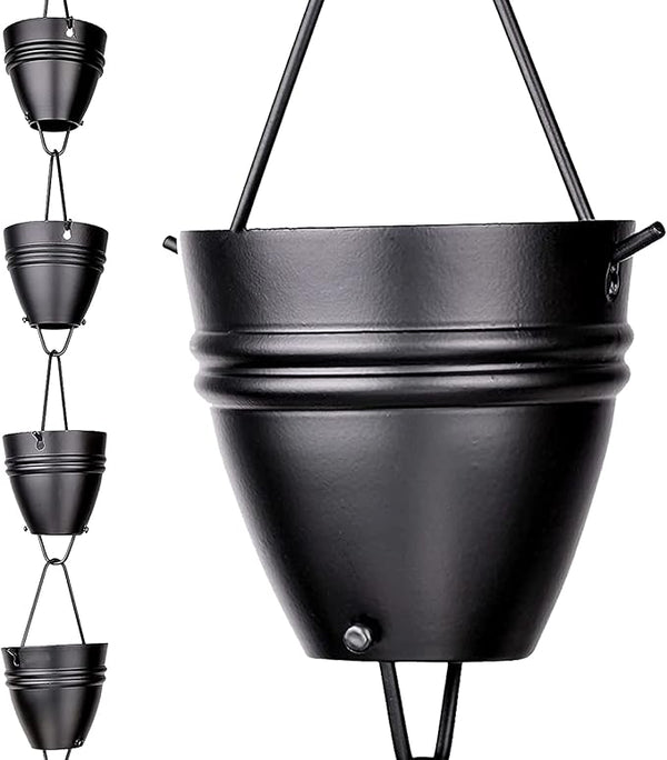 RainChains Pacific Twin Stripe Rain Chain 8.5ft Black Aluminum Rain Chains for Outside Decorative Gutter Chain Downspout.