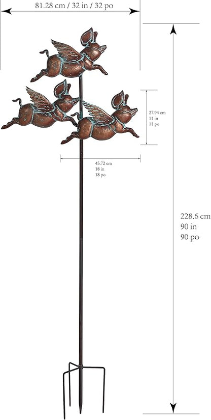 Metal Flying Pigs Spinner Outdoor Decorative Stake, Waterproof Garden Decor, Animal Art Sculpture & Statue Decoration for Yard, Patio, Lawn