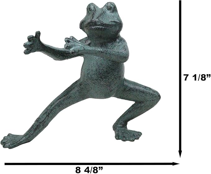 Ebros Gift Verdi Green Aluminum Metal Whimsical Tai Chi Kung Fu Frog Garden Statue Zen Feng Shui Martial Arts Frogs Home Garden Patio Pool Decorative Sculpture (Horse Stance)