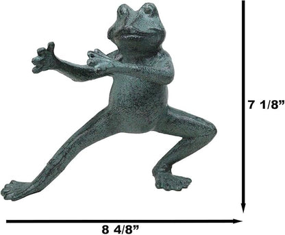 Ebros Gift Verdi Green Aluminum Metal Whimsical Tai Chi Kung Fu Frog Garden Statue Zen Feng Shui Martial Arts Frogs Home Garden Patio Pool Decorative Sculpture (Horse Stance)