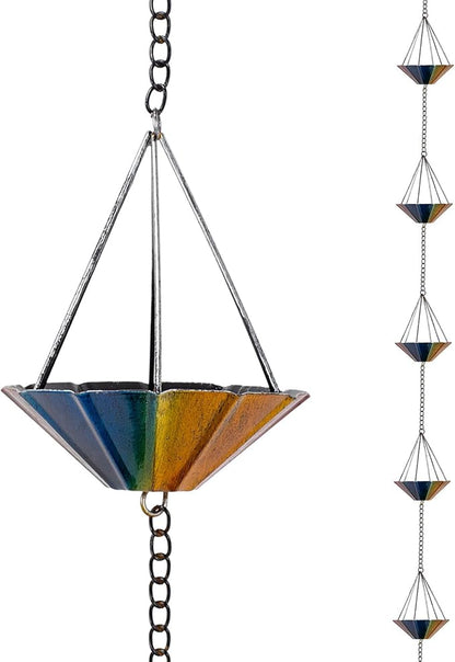 9.6 Ft Rain Chains for Outside, Decorative Metel Rain Gutter Chain with 10 Colorful Cups for Eaves Drainage, Replacement for Downspout