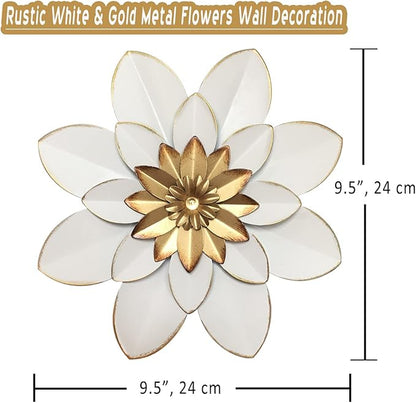 Metal Flower Wall Art Decor, 9.5“ Rustic Modern Floral Sculpture, Distressed Iron Wall Hanging Home Decoration Accent Artworks for Indoor Kitchen Bedroom Living Room Office Outdoor Garden Patio