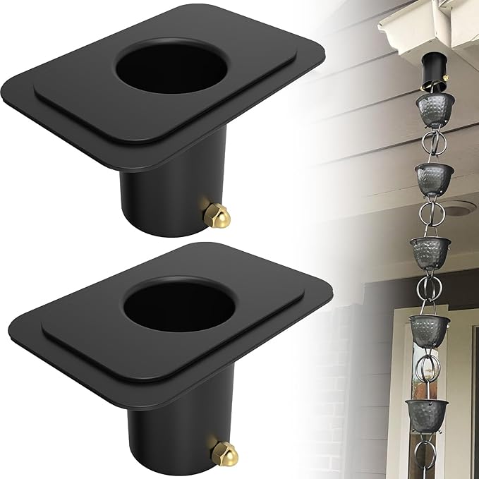 ForoGore 2 Pack Rain Chain Gutter Adapter Black Metal Rain Chain Adapter with Bolt Rain Chain Installation for Rain Chain Outside Gutters Downspout