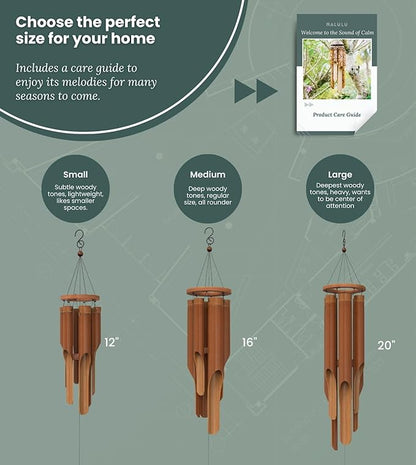 Nalulu Classic Bamboo Wind Chimes - Outside Outdoor Wood Wooden Windchimes, Large, Handcrafted with Calming Deep Tones, Ideal Home Decor or Gift for Any Occasion