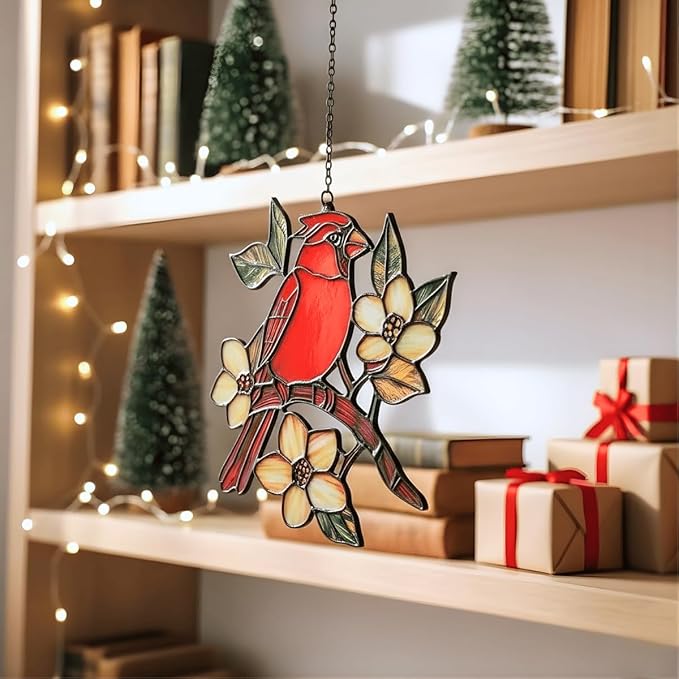 Cardinal Handmade Resin Suncatchers, Artisan Boho Sun Catcher Stained Glass Effect Memorial Window Hanging Garden Decor, Gift for Mother's Day Mom Grandma Wife Women