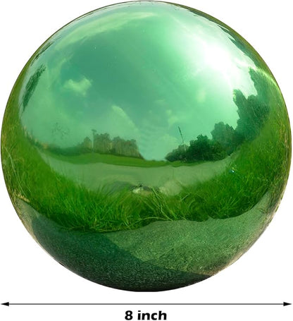 Nerien 8 Inch Gazing Ball, Stainless Steel Garden Mirror Globe, Polished Ornament Sphere, Hollow Floating Reflective Hemisphere, Home Outdoor Pond Housewarming Swimming Pool Decoration Gift, Green