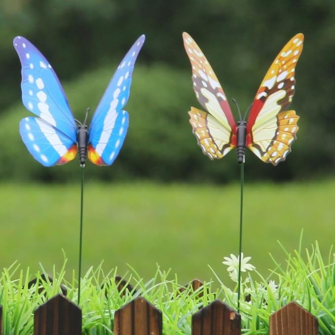 NUOBESTY 12pcs Fake Butterfly Stakes 3D Butterflies Stake for Garden Lawn Patio Yard Pathway Indoor Outdoor Ornaments (Random Color)