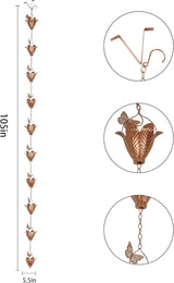 Topadorn Metal Rain Chain Decoration 8.7FT., Rain Catcher Metal Chain Gutter Downspout 105'' for House Eaves, Garden & Home, Butterfly&Flowers Shape Rain Chains